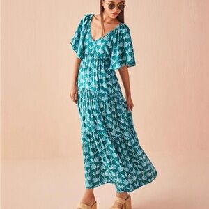 OMIKA Blue Holis Floral Tier Maxi Dress